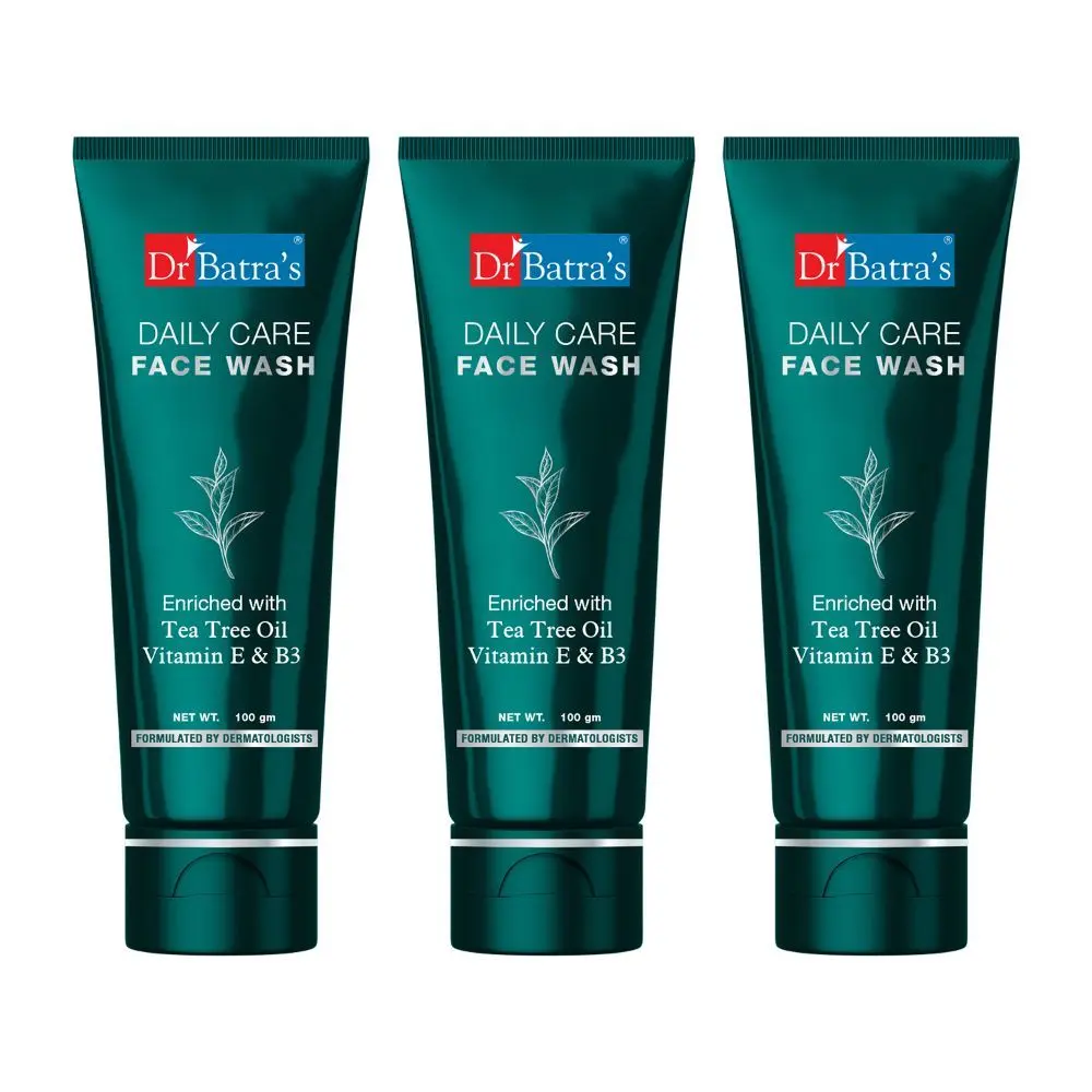 Dr Batra’s Daily Care Face Wash. Eliminates Dirt. Moisturizes Skin. Protects Against Impurities. Contains Echinacea Extracts, Tea Tree Oil, Vitamin B3, Vitamin E. SLS, Paraben Free. For Men, Women. 100 g. (Pack of 3)