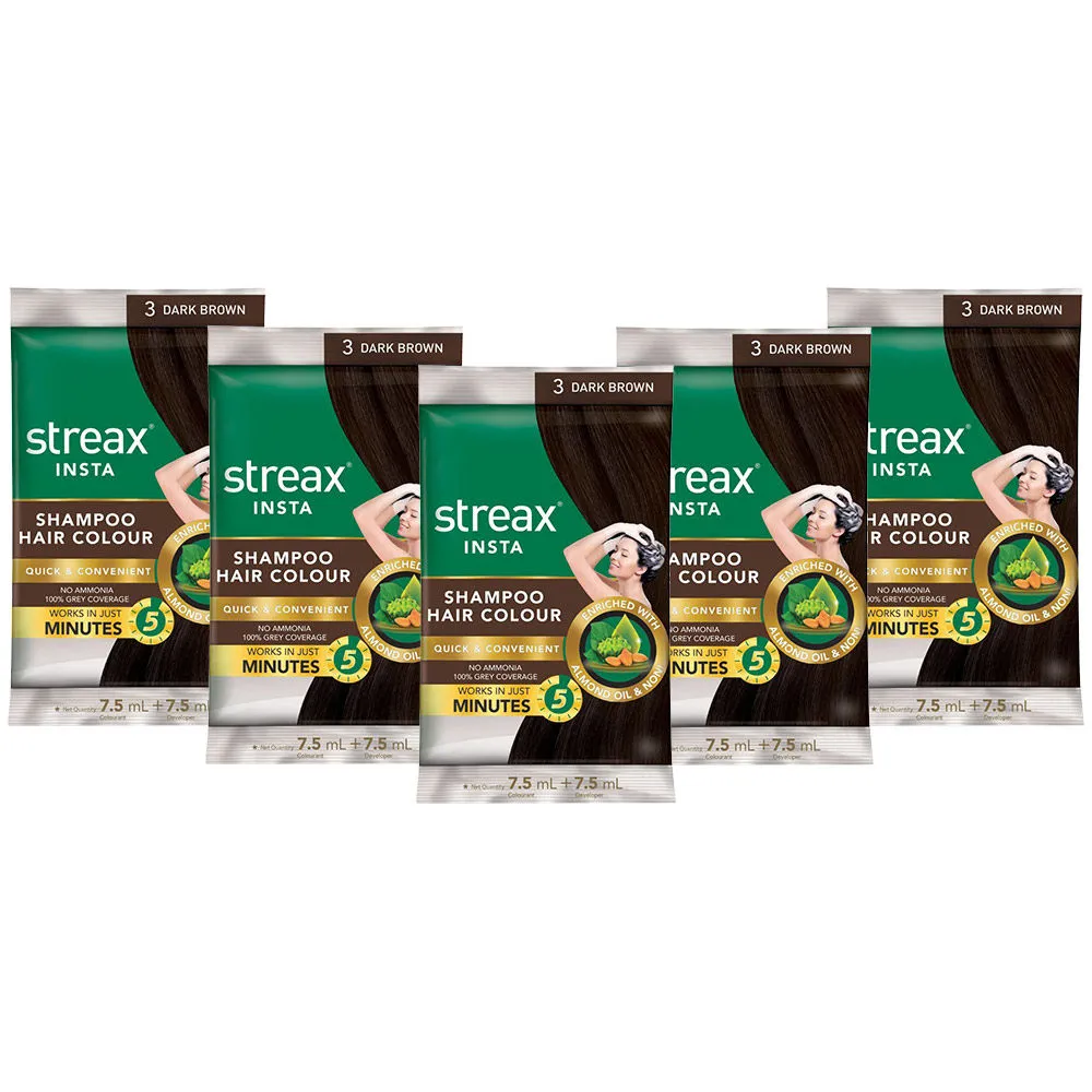 Streax Insta Shampoo Hair Colour - Dark Brown Pack Of 5