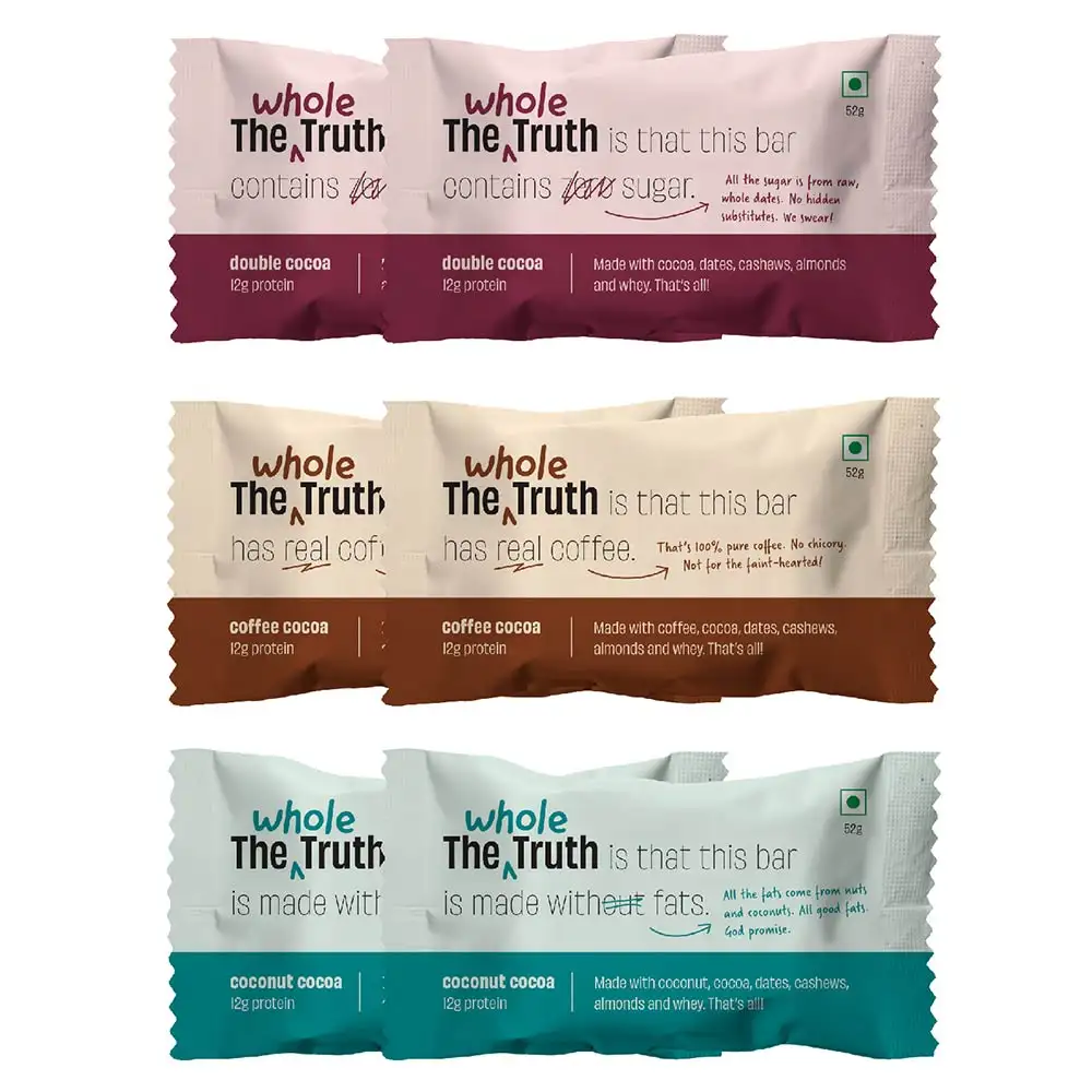 The Whole Truth Protein Bars,  6 bar(s)  Choco Variety