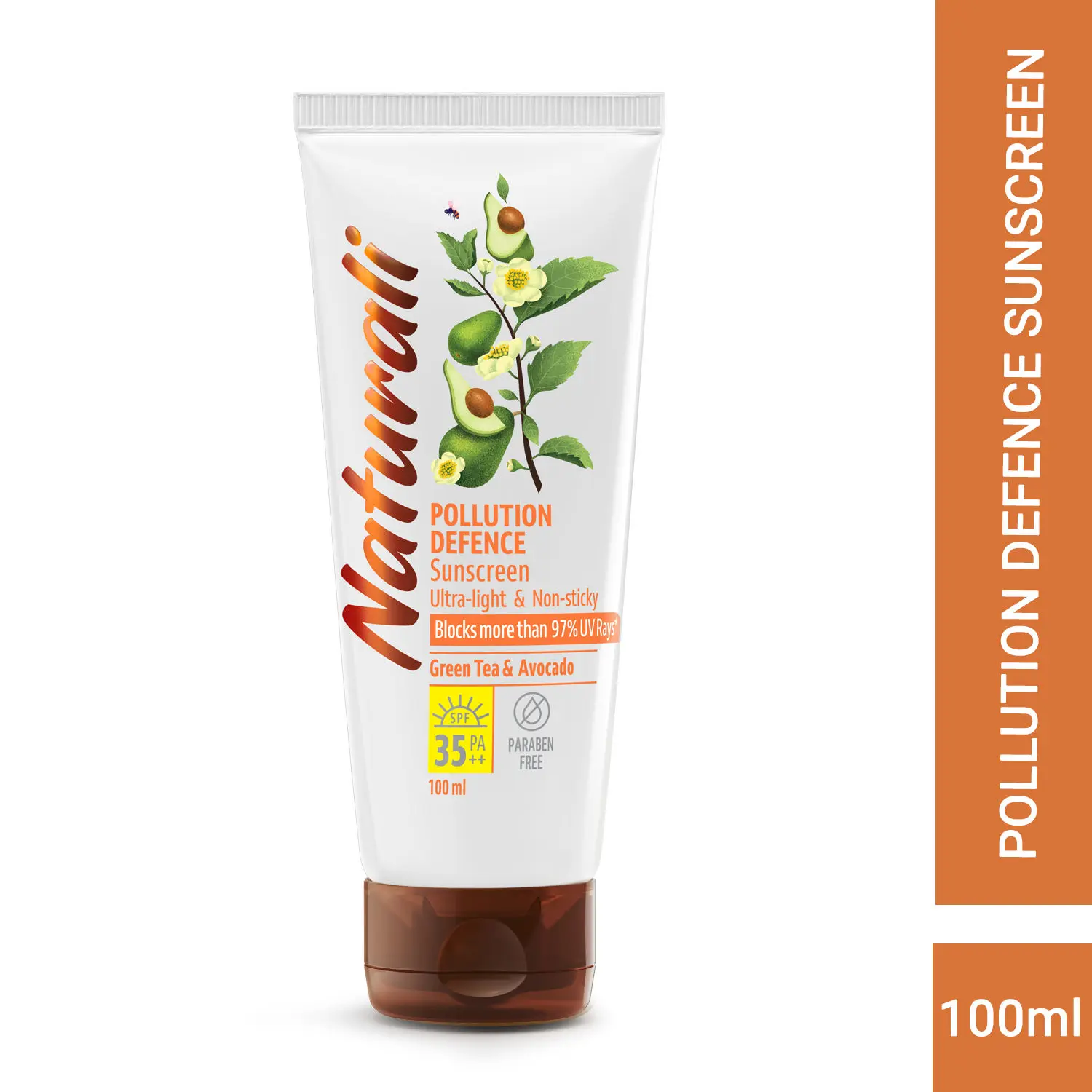 Naturali Pollution Defence Sunscreen | With Green Tea & Avocado | SPF 35 PA++ | Protects from Sun & Pollution | 100 ml