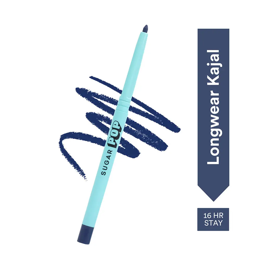 SUGAR POP Longwear Kajal - 02 Blue - Intense Blue Kohl Kajal for Women l Long Lasting, Smudge Proof, Water Proof, Single Stroke Velvet Finish l Lasts up to 16 Hours