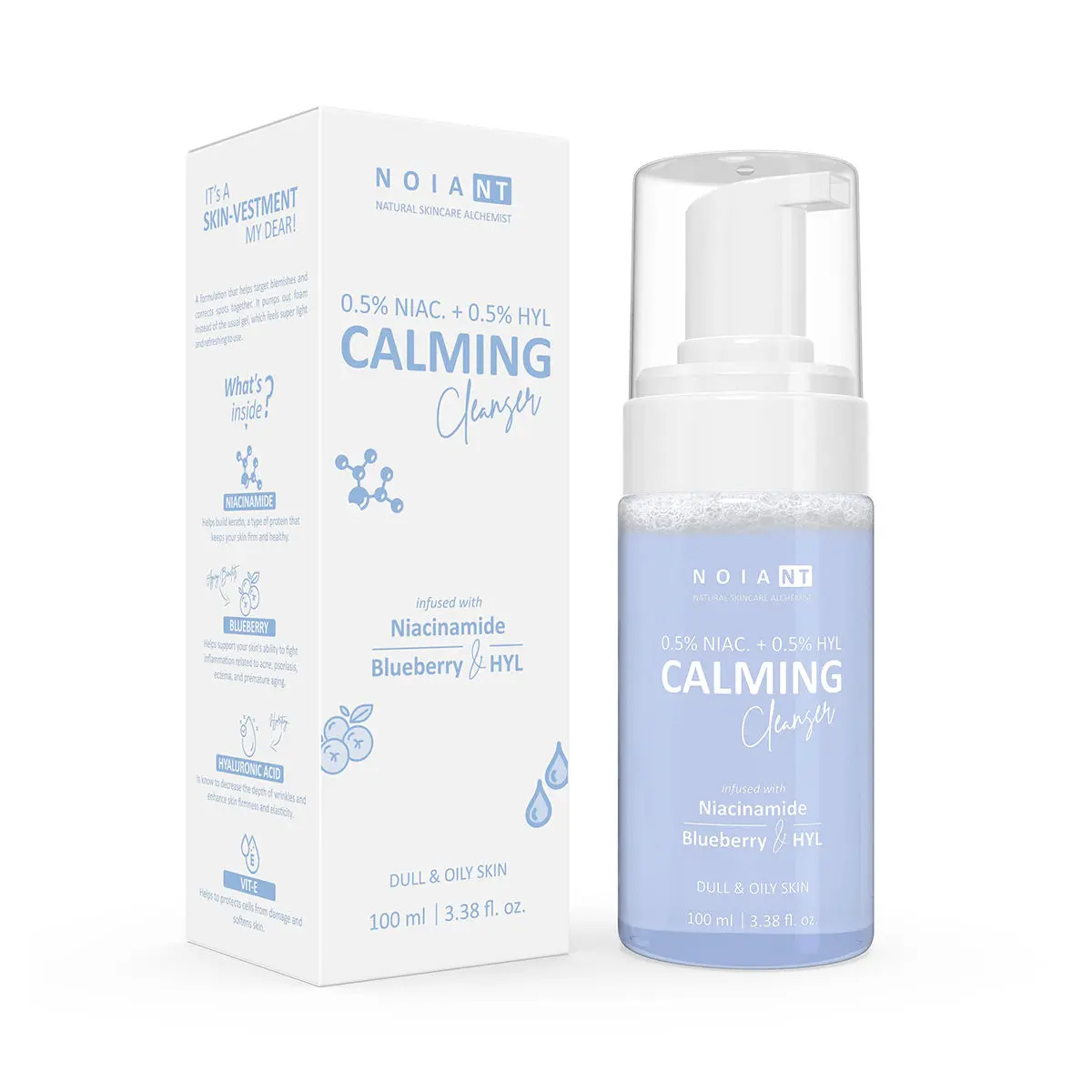 Noiant Niacinamide + HYL Calming Cleanser Infused With Niacinamide, Blueberry & Hyl | Best For Dull & Oily Skin | Anti Aging | Skin Firming | Wrinkle Free | 100ml