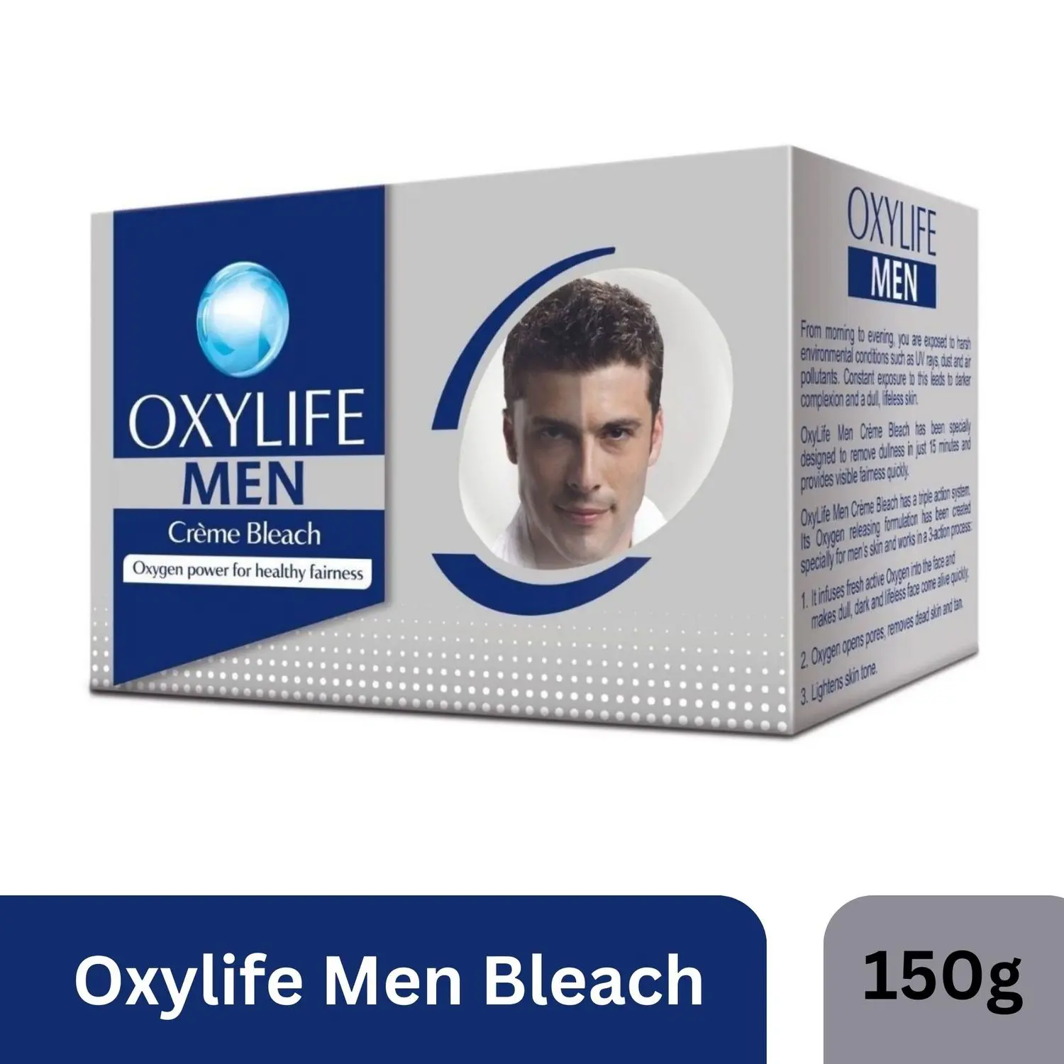 Oxylife Men Creme Bleach - 150 g | For All Men Skin Types | Effective Skin Lightening | Removes Tan & Lightens Dark Spots | Instant & Long Lasting Fairness