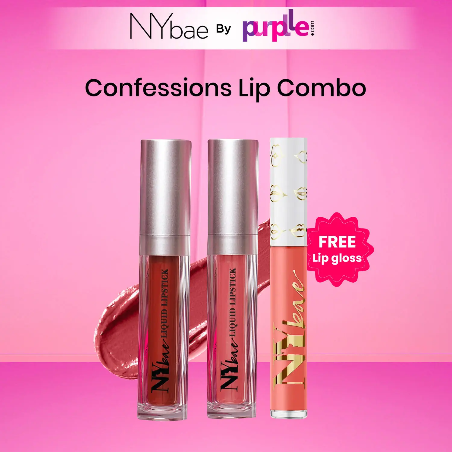 NY Bae Confessions Lipstick | Free Lip Gloss| Moisturizing | Long Lasting | Brown & Nude Lipstick Shades Combo | Pack of 3 (11.8 ml)