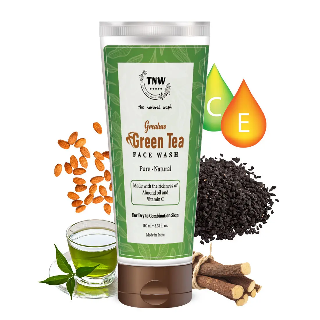 TNW - The Natural Wash Green Tea Face Wash for Dry to Combination Skin | Grealmo Face wash 100ml