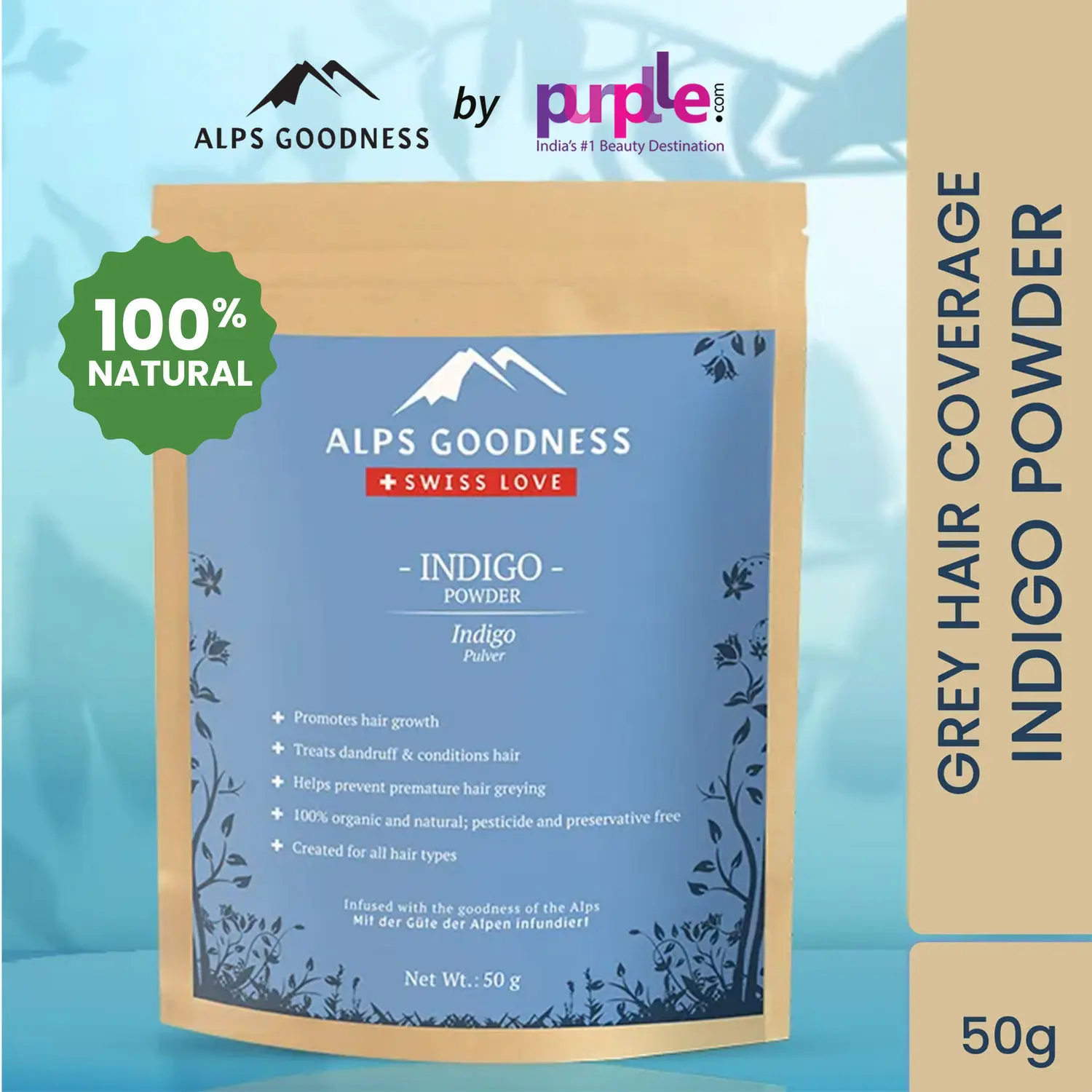 Alps Goodness Powder - Indigo (50 g) | | 100% Natural Powder | No Chemicals No Preservatives No Pesticides | Natural Hair Color | Promotes Hair Growth | Prevents Premature Greying