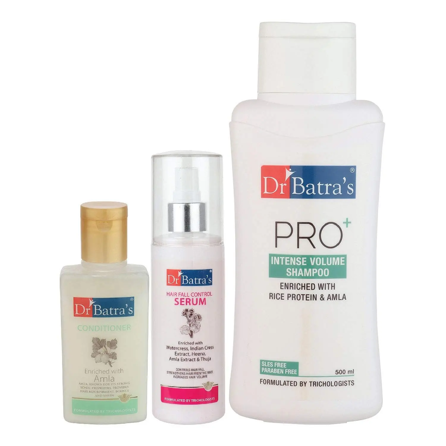 Dr Batra's Hair Fall Control Serum-125 ml, Conditioner - 100 ml and Pro+ Intense Volume Shampoo - 500 ml