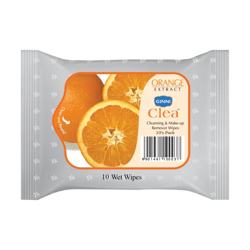 Ginni Clea Cleansing & Makeup Remover Wet Wipes - Orange (10 Wipes)