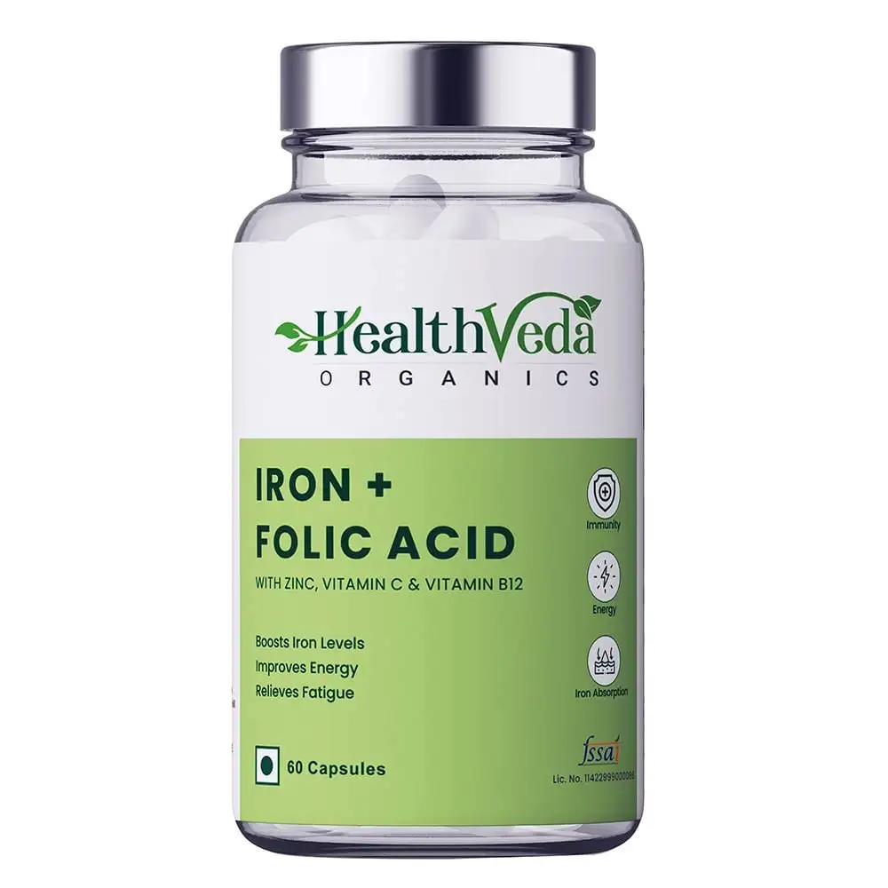 Health Veda Organics Iron + Folic Acid,  60 capsules