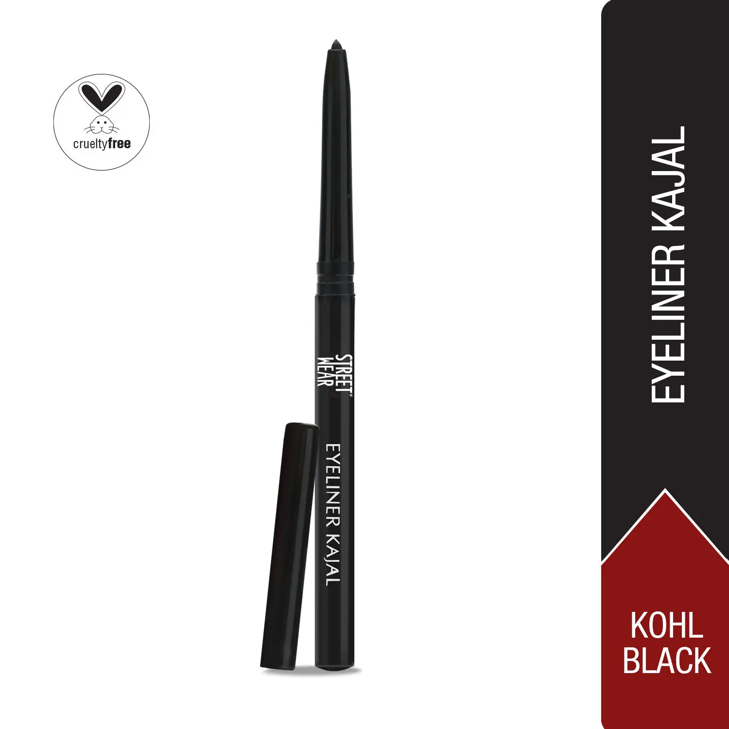 STREET WEAR® Eyeliner Kajal -Kohl Black (Black) - 0.30 gms -Long lasting, 100% Waterproof, Smudgeproof Formulatin, Single stroke application, Smooth, Intense Pigment, Easy to use Twist-Up format, Enriched with Almond Oil.