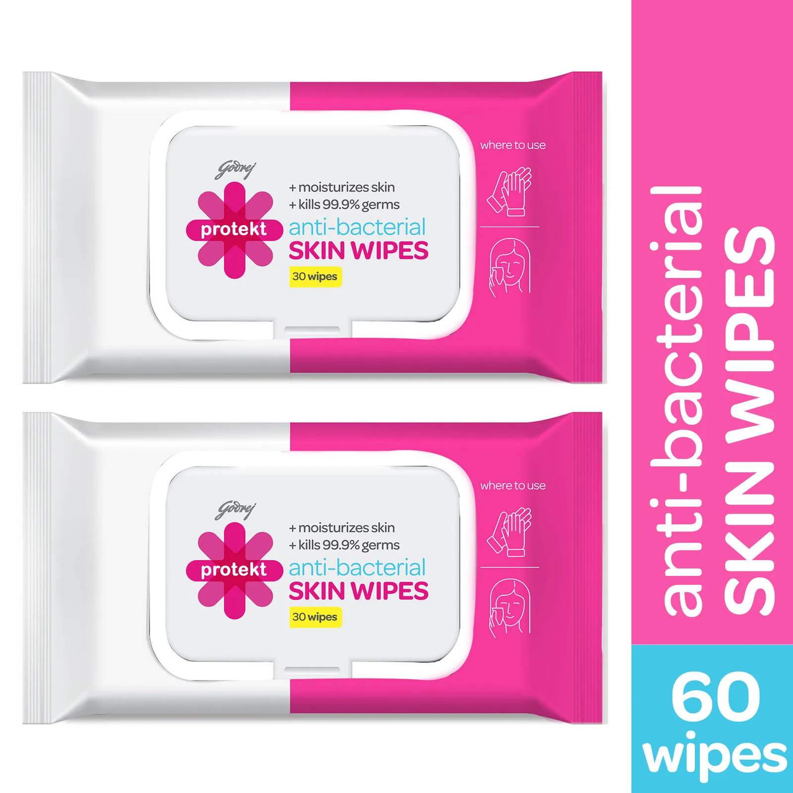 Godrej Protekt Antibacterial Skin Wipes - Pack of 2