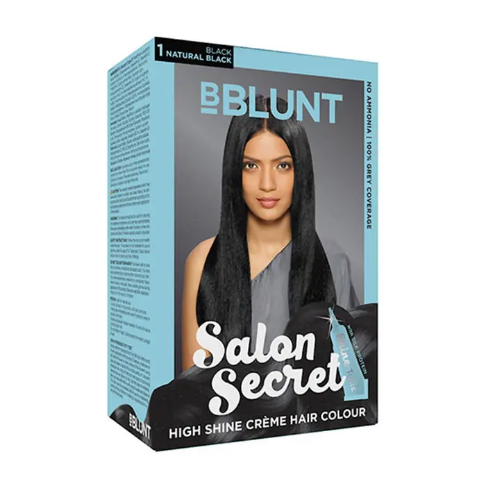 BBLUNT Salon Secret High Shine Creme Hair Colour Natural Black 1 (100 g) With Shine Tonic (8 ml)