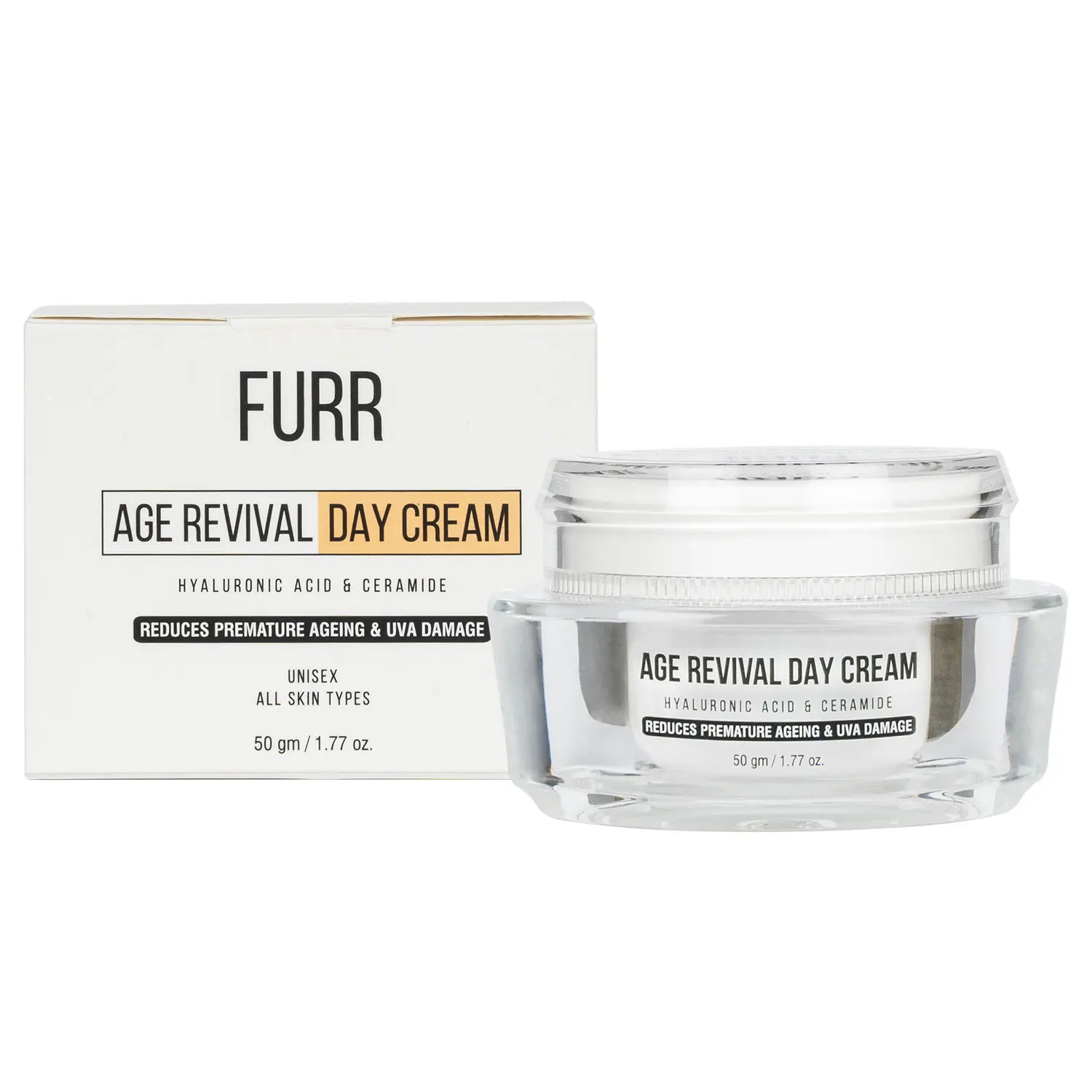 FURR Age Revival Day Cream | Reduces Premature Ageing | Hyaluronic Acid & Ceramide Cream | Rejuvenates The Skin | Boosts Skin Elasticity | Protects Skin From Pollution & UVA | 50gm