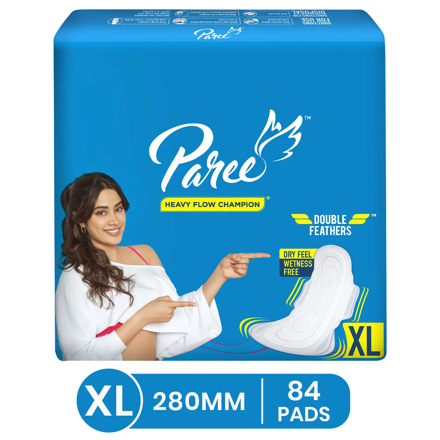 Paree Dry Feel XL Sanitary Pads for Women with leakage Protection and Quick Absorbption - 84 Pads (280mm)