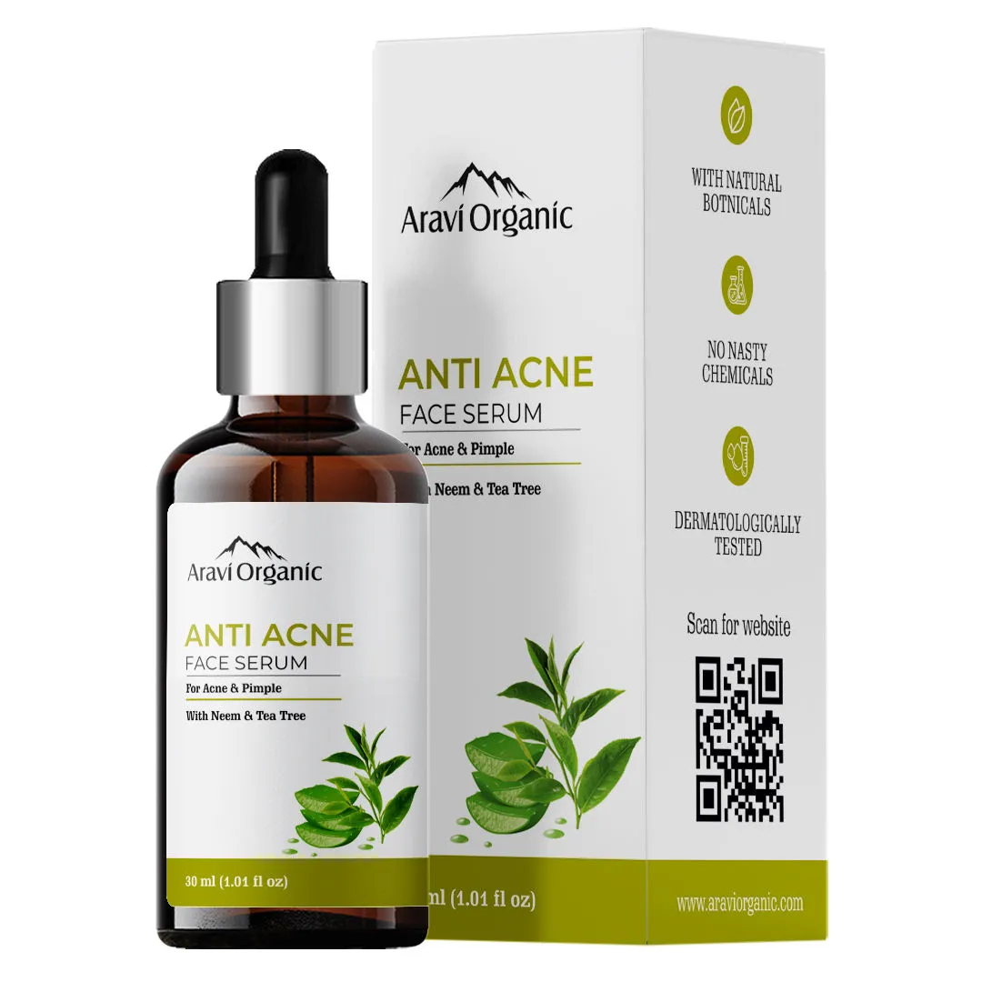 Aravi Organic Anti Acne Face Serum with Tea Tree and Neem for Acne