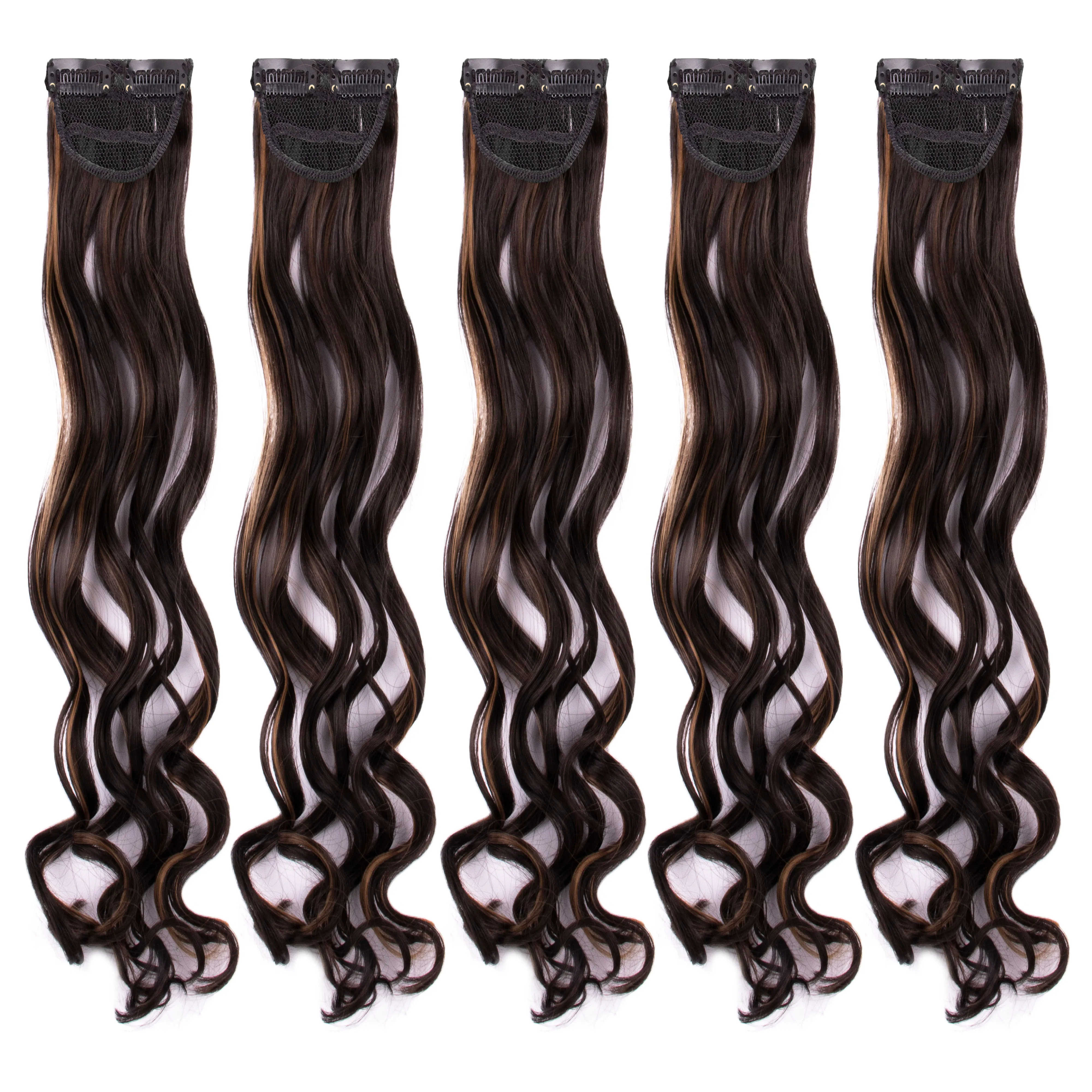 Streak Street Clip-in 20 Curly Dark Brown Side Patches With Golden Highlights (5pcs Set)