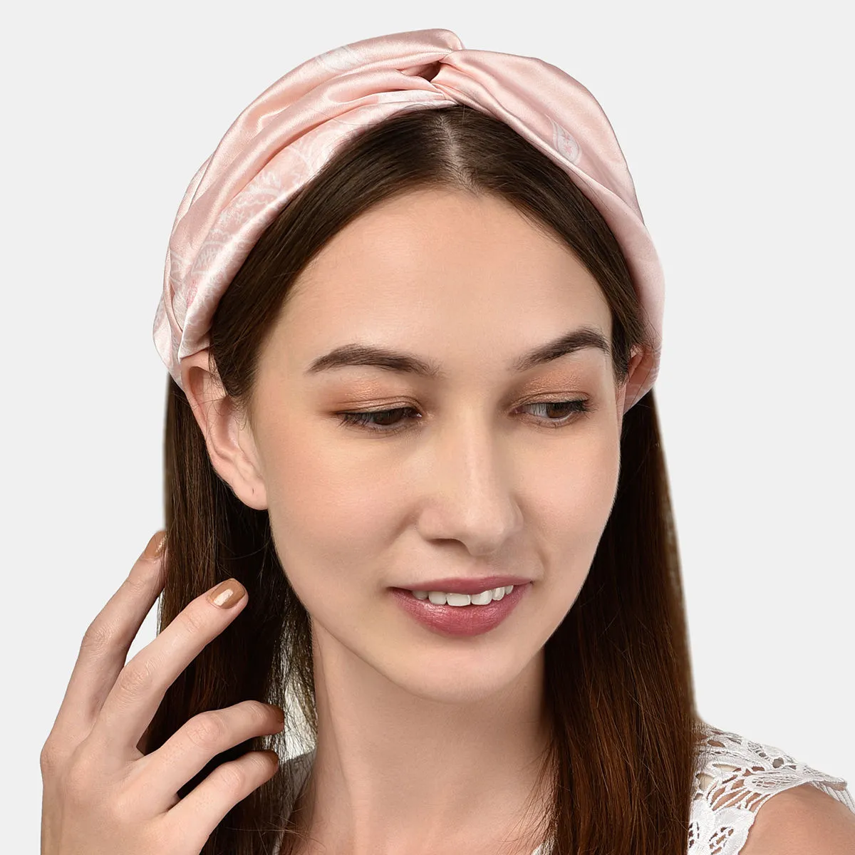 Toniq Pink Boho Satin Printed Head Band For Women