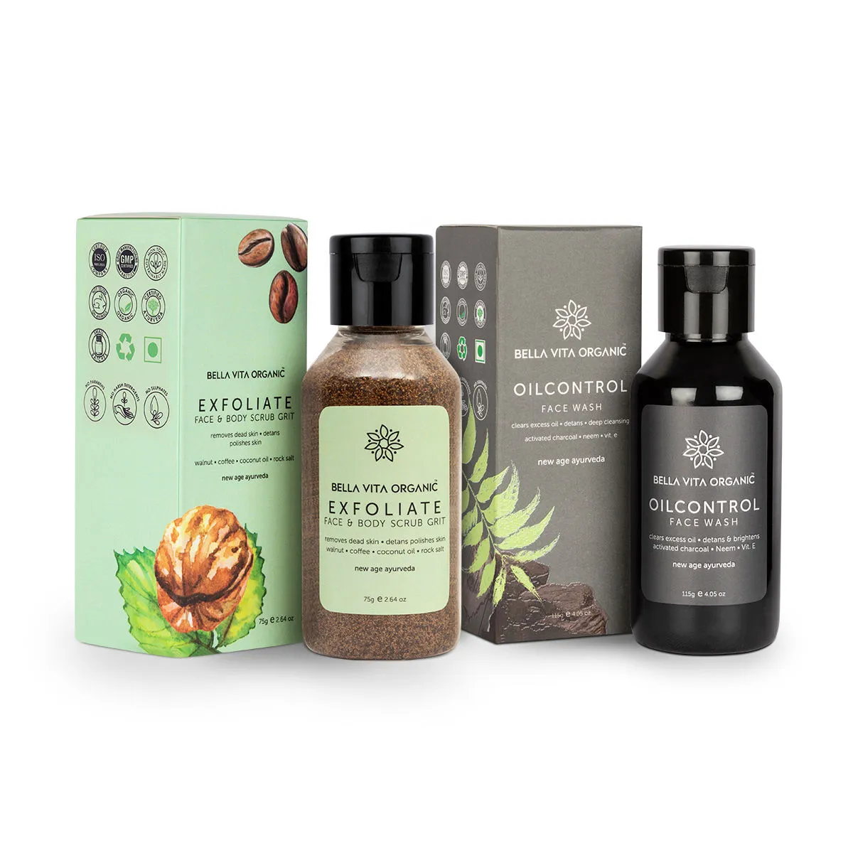 Bella Vita Organic Oil Control & Hydration Combo (Charcoal Face Wash+ Exfoliate)