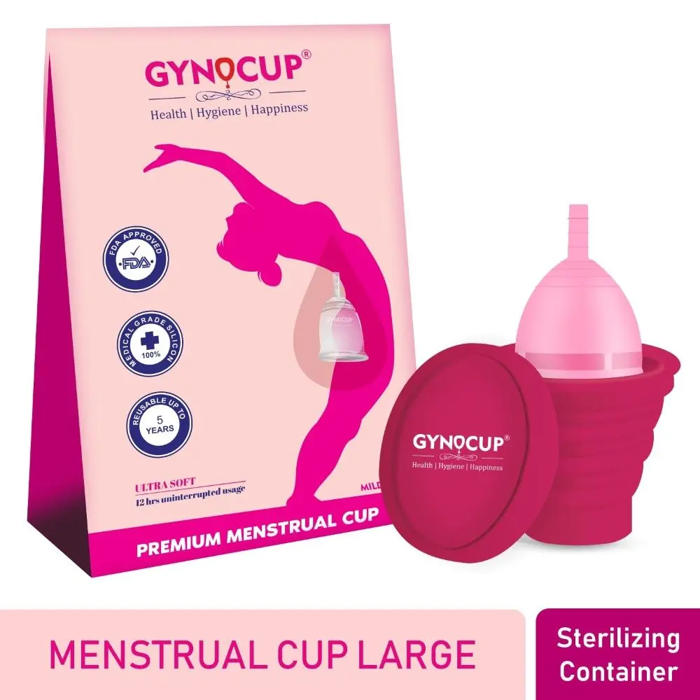 GynoCup Premium Menstrual Cup for Women |Large Size With Pouch |Pink Color | With Menstrual Cup Sterilizer Container |(Combo)