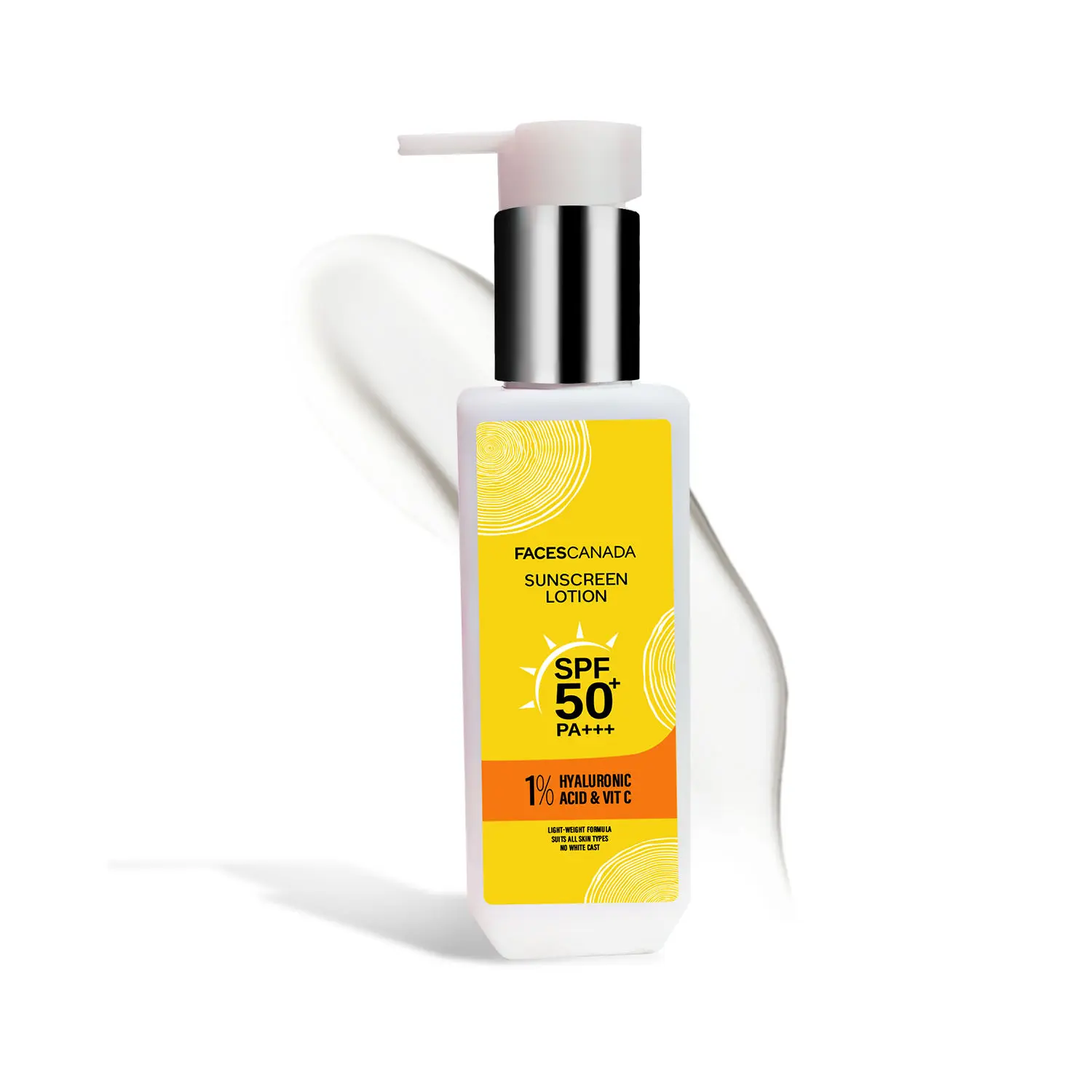 FACES CANADA Sunscreen Lotion 100ml I 1% Hyaluronic Acid I Vitamin C I SPF 50 I PA+++I Marine Extract I Shea Butter I Almond Oil I Cruelty-free I Vegan I Paraben-free I Alcohol-free