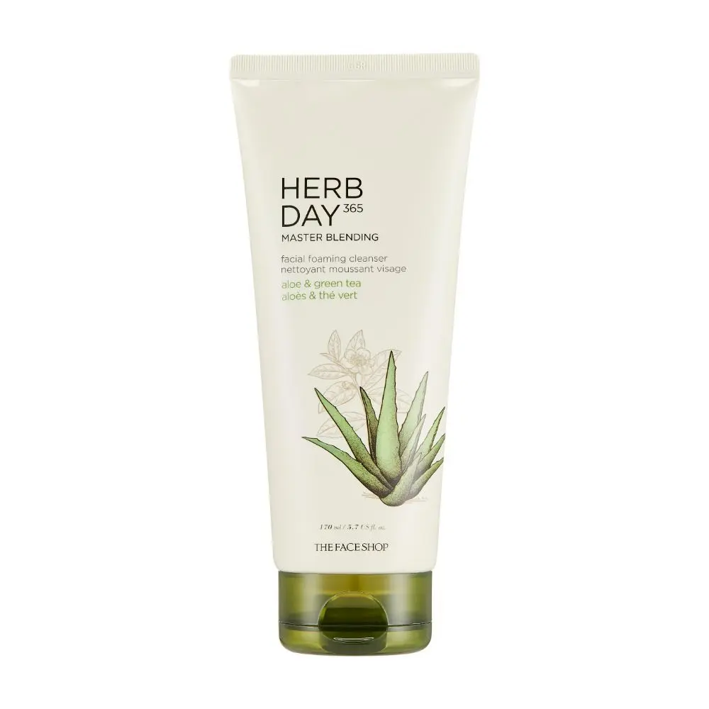 The Face Shop Herb day Cleansing Foam 170 ml | Face wash with aloe and green tea extracts | Face Wash for Dry Skin | Face wash that hydrates skin & maintains PH Level | Korean Skin care Products