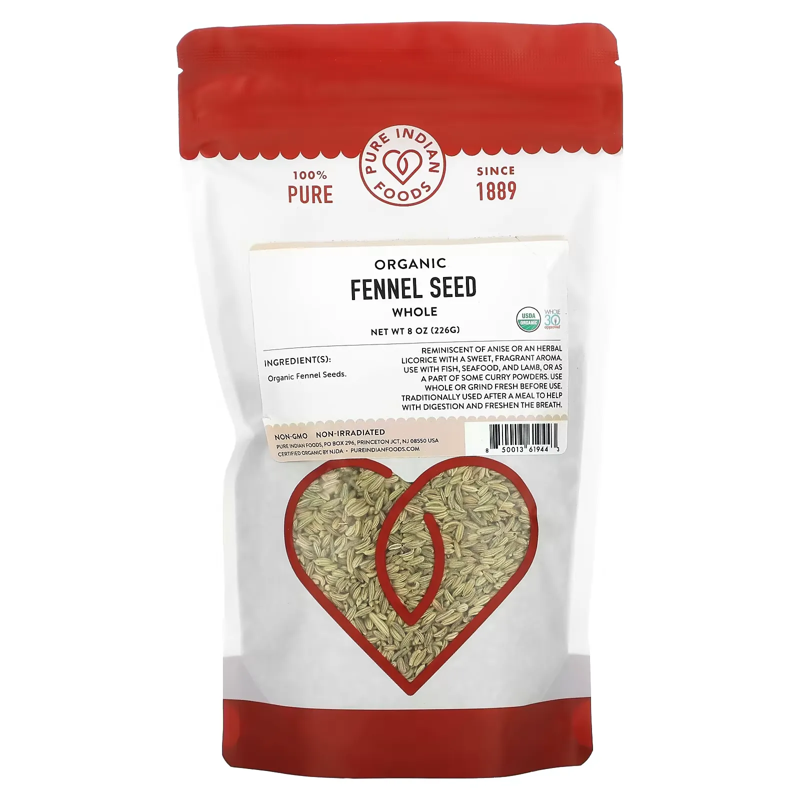 Organic Fennel Seed, Whole, 8 oz (226 g)