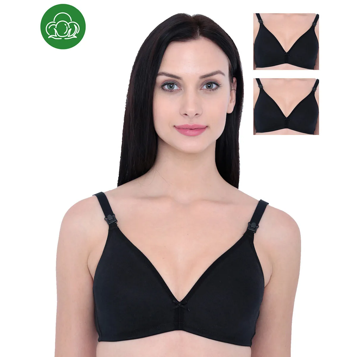 Inner Sense Organic Cotton Antimicrobial Nursing Bra Pack of 3 - Black