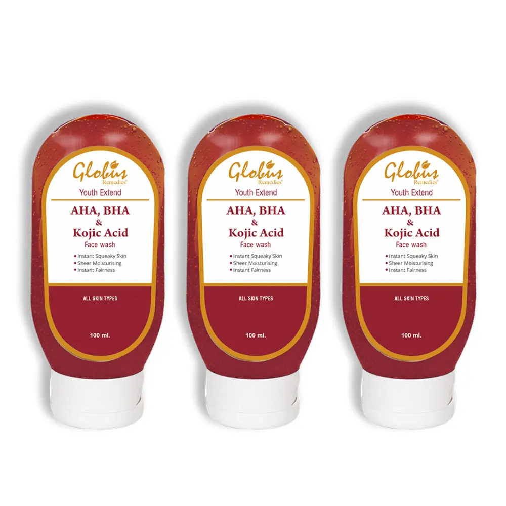 Globus Youth Extented - Exfoliating Face Wash Cleanser With Aha, Bha & Kojic Acid (100 ml) Pack Of 3