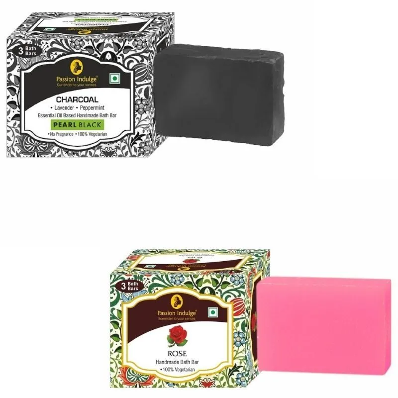 Passion Indulge Couple Combo Handmade Bath Bar Soap for Men & Women - Charcoal & Rose Soap