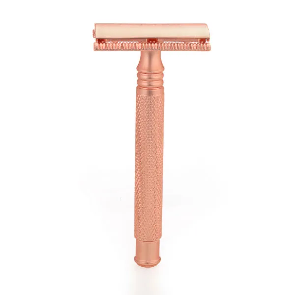 Hajamat Spade Double Edge Safety Razor, Stainless Steel 304, Rose Gold Finish, Closed Comb