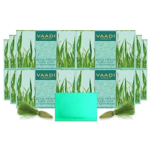 Vaadi Herbals Pack of 12 ROYAL INDIAN KHUS SOAP WITH Olive & Soyabean oil (12 x 75 g)