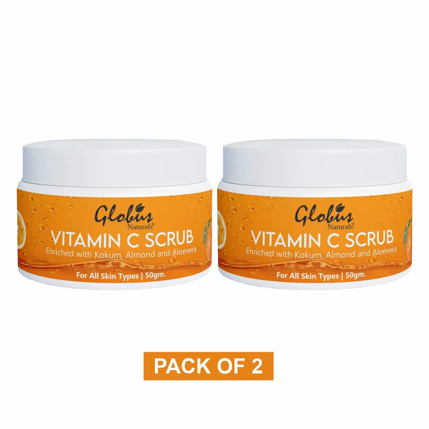 Globus Naturals Vitamin-C Brightening Scrub Enriched With Pearl|Kokum|Almond|Aloevera|Niacinamide Scrub 50G(Pack Of 2)