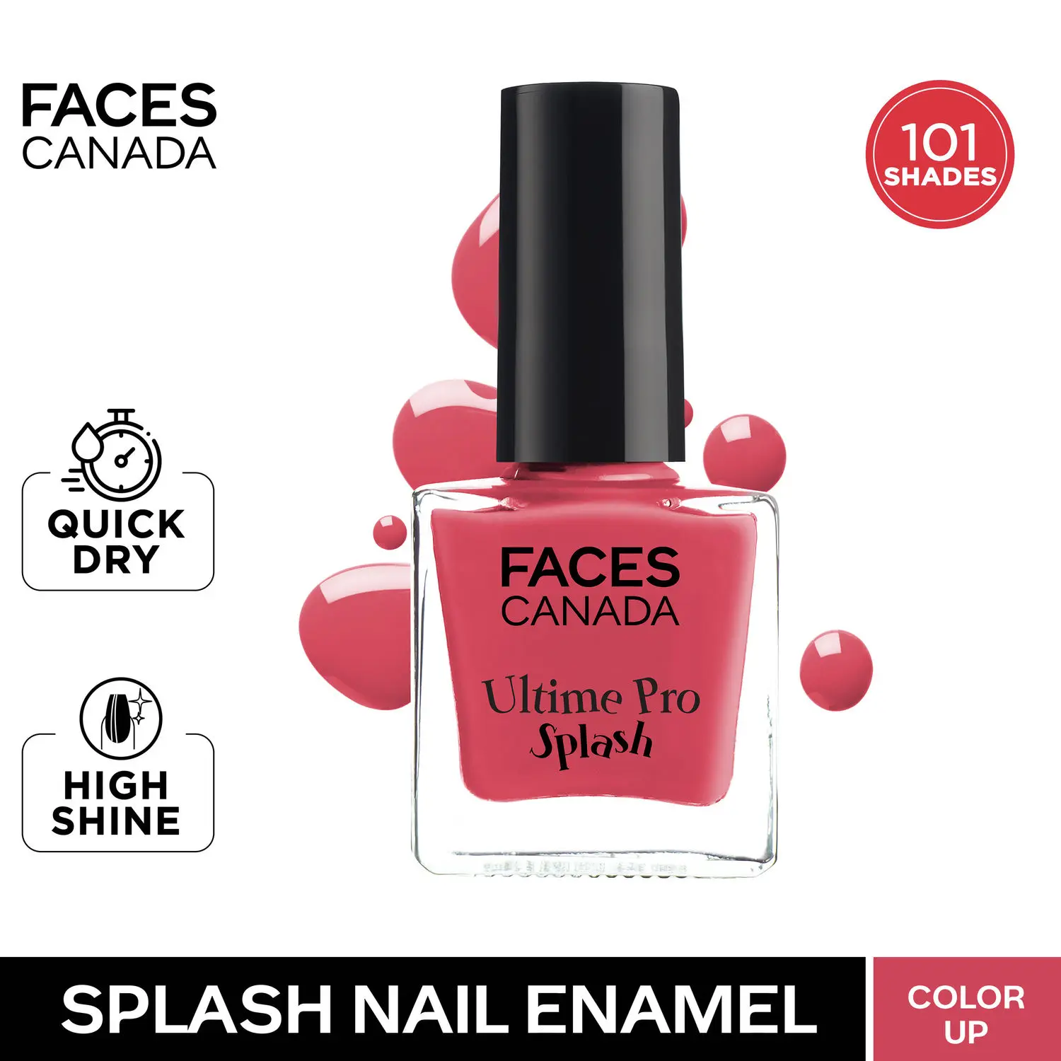 Faces Canada Splash Nail Enamel | Fast Dry | High Shine | Long Lasting | No Chip Formula | No Harmful Chemicals | Shade - Color up 8ml