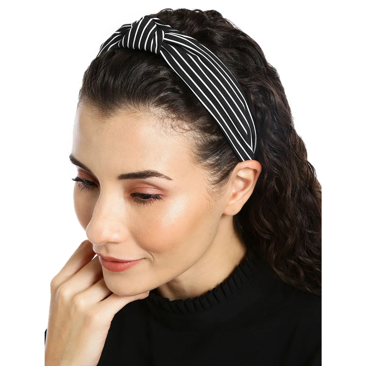 Toniq Black & White Striped Hairband For Women