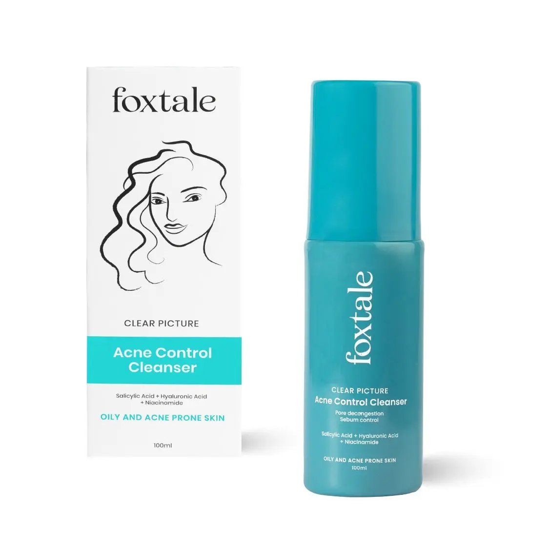 Foxtale Clear Picture Acne Control Cleanser for Oily and Acne Prone Skin | With Salicylic Acid and Niacinamide | Anti-Acne Face Wash for Pimples | Unisex - 100 ML