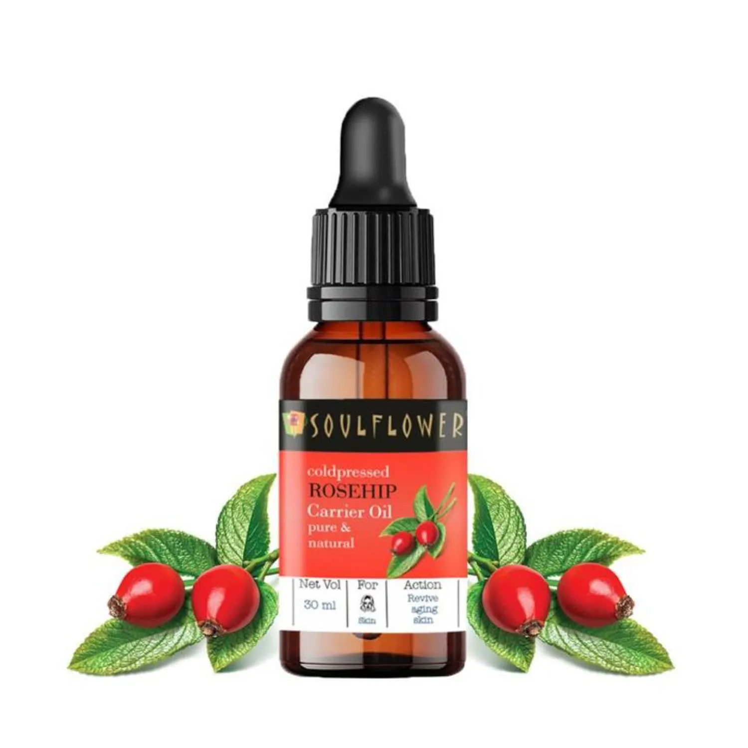 Soulflower Coldpressed Rosehip Carrier Oil for Wrinkles, Fine Lines and Under Eye