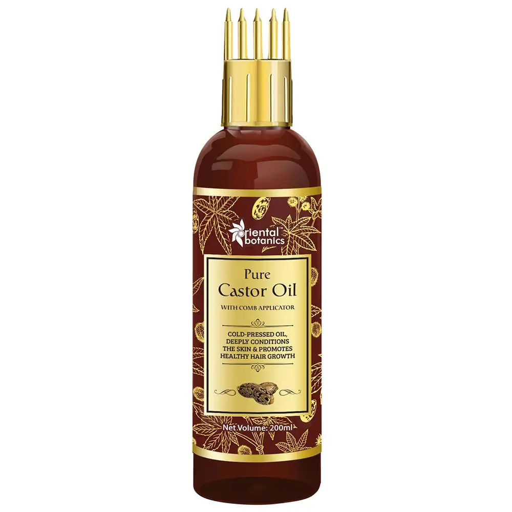 Oriental Botanics Castor Oil with Comb Applicator,  200 ml  for Eyelashes, Hair and Skin Care