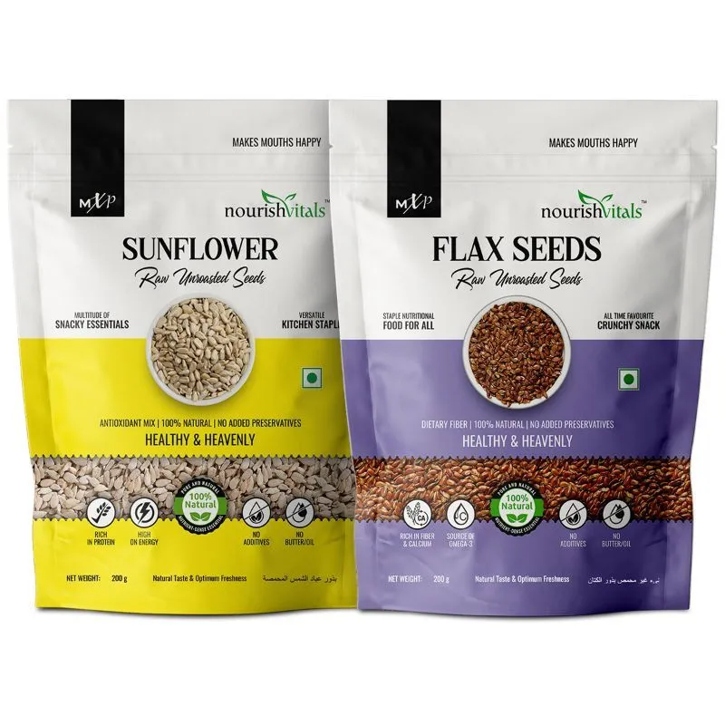 NourishVitals Combo, Sunflower Raw Unroasted Seeds + Flax Seeds Raw Unroasted Seeds