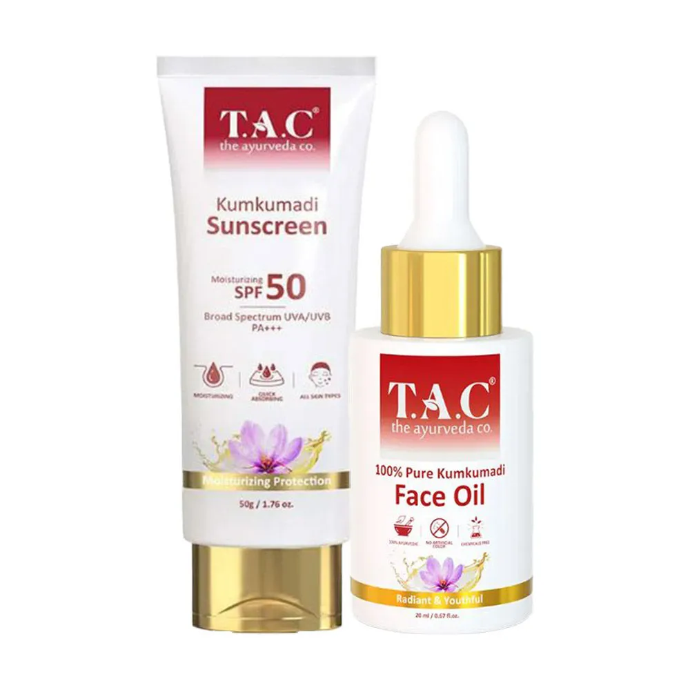 TAC - The Ayurveda Co. Kumkumadi Sunscreen SPF 50 With UVA/UVB PA +++ & 10% Kumkumadi Face Oil