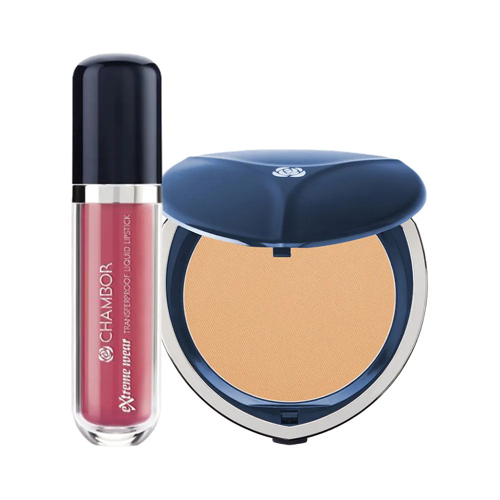 Chambor Silver Shadow Caramel Compact & Rosemantic Liquid Lipstick Combo