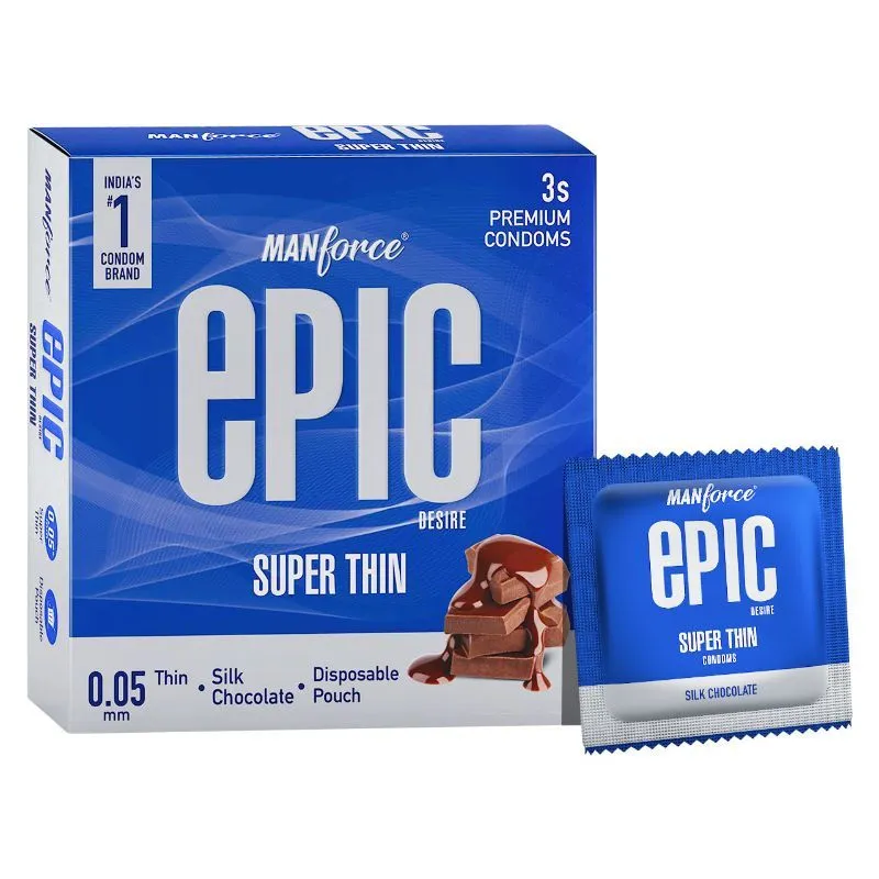 Manforce Epic Desire Super Thin Silk Chocolate Flavoured Premium Condoms With Disposable Pouch