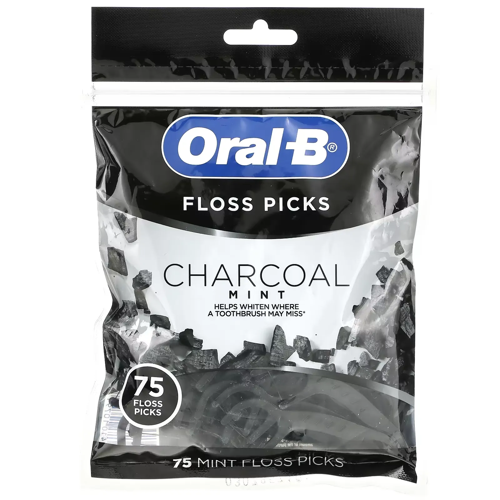 Floss Picks, Charcoal Mint,  75 Floss Picks