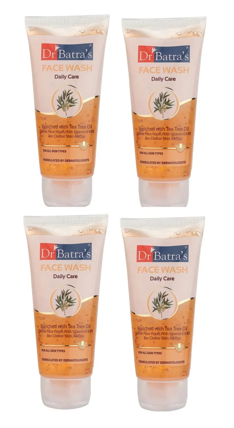 Dr Batra’s Daily Care Face Wash. Eliminates Dirt. Moisturizes Skin. Protects Against Impurities. Contains Echinacea Extracts, Tea Tree Oil, Vitamin B3, Vitamin E. SLS, Paraben Free. For Men, Women. 50 g. (Pack of 4)