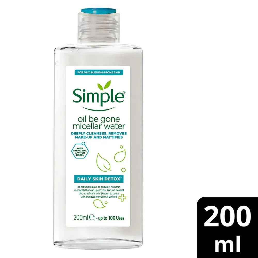 Simple Daily Skin Detox Oil Be Gone Micellar Water 200 ml, for oily & spot-prone skin