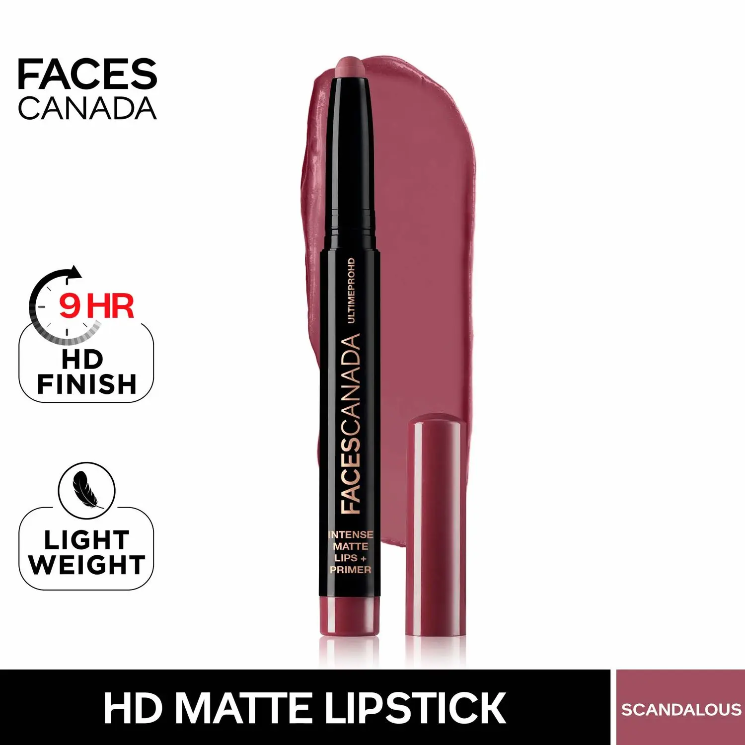 Faces Canada HD Intense Matte Lipstick | Feather light comfort | 10 hrs stay| Primer infused | Flawless HD finish | Made in Germany | Scandalous 1.4g