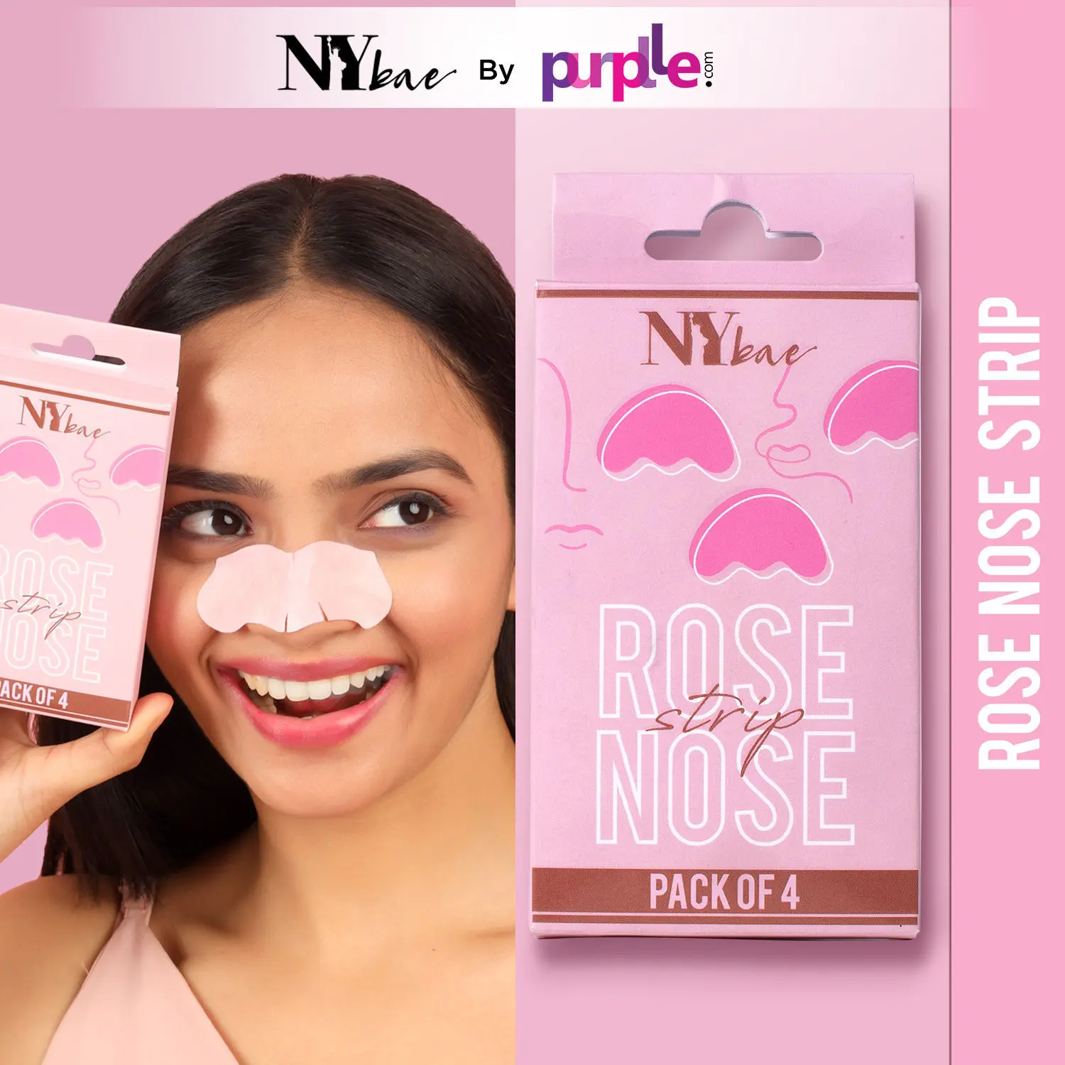 NY Bae Rose Nose Strip - Pack Of 4 | Enriched with Aloe Vera & Rose Extract | Removes Blackheads | Deep Cleansing | Removes Oil & Dirt