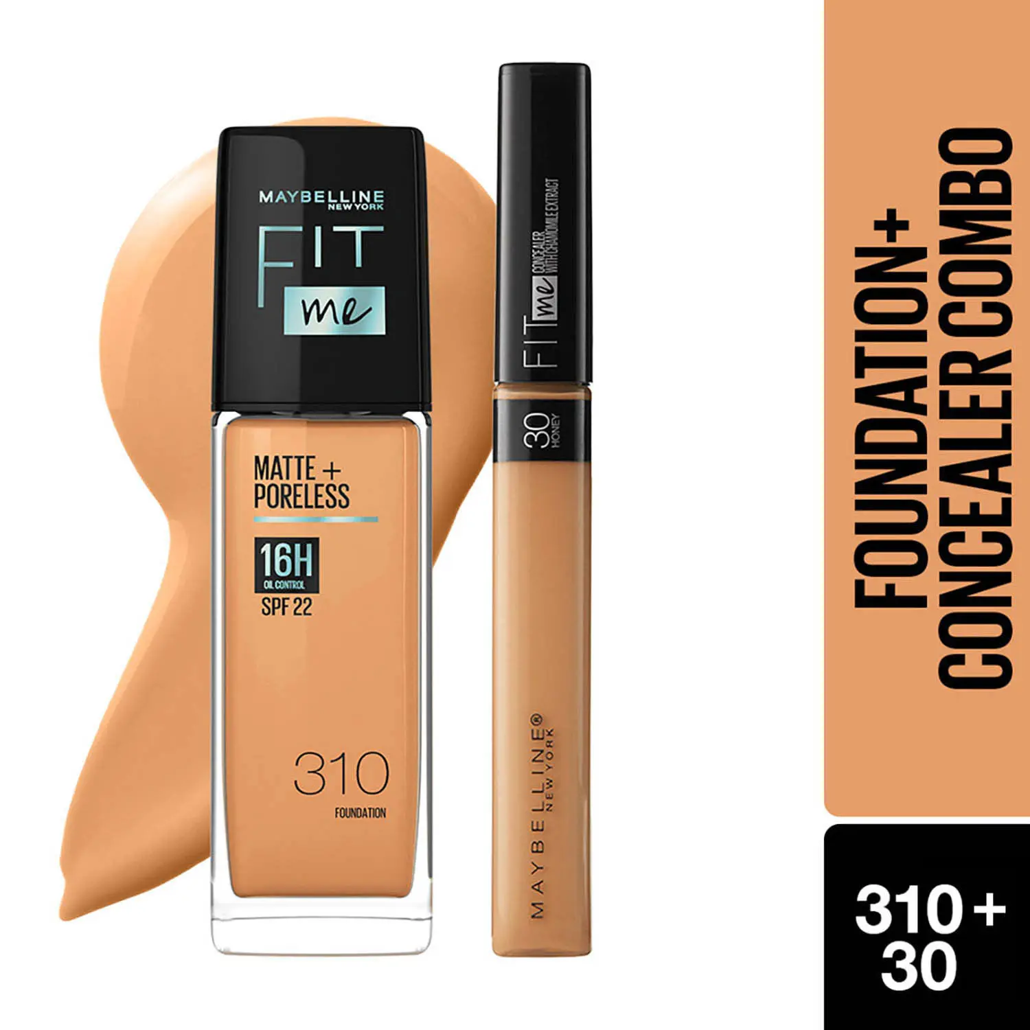 Maybelline New York Perfect FIT ME Flawless Matte Base Makeup Combo Conceal+Blend Duo Kit, Fit Me Foundation 310 (30ml) + Fit Me Concealer Shade 30 (6.8ml)