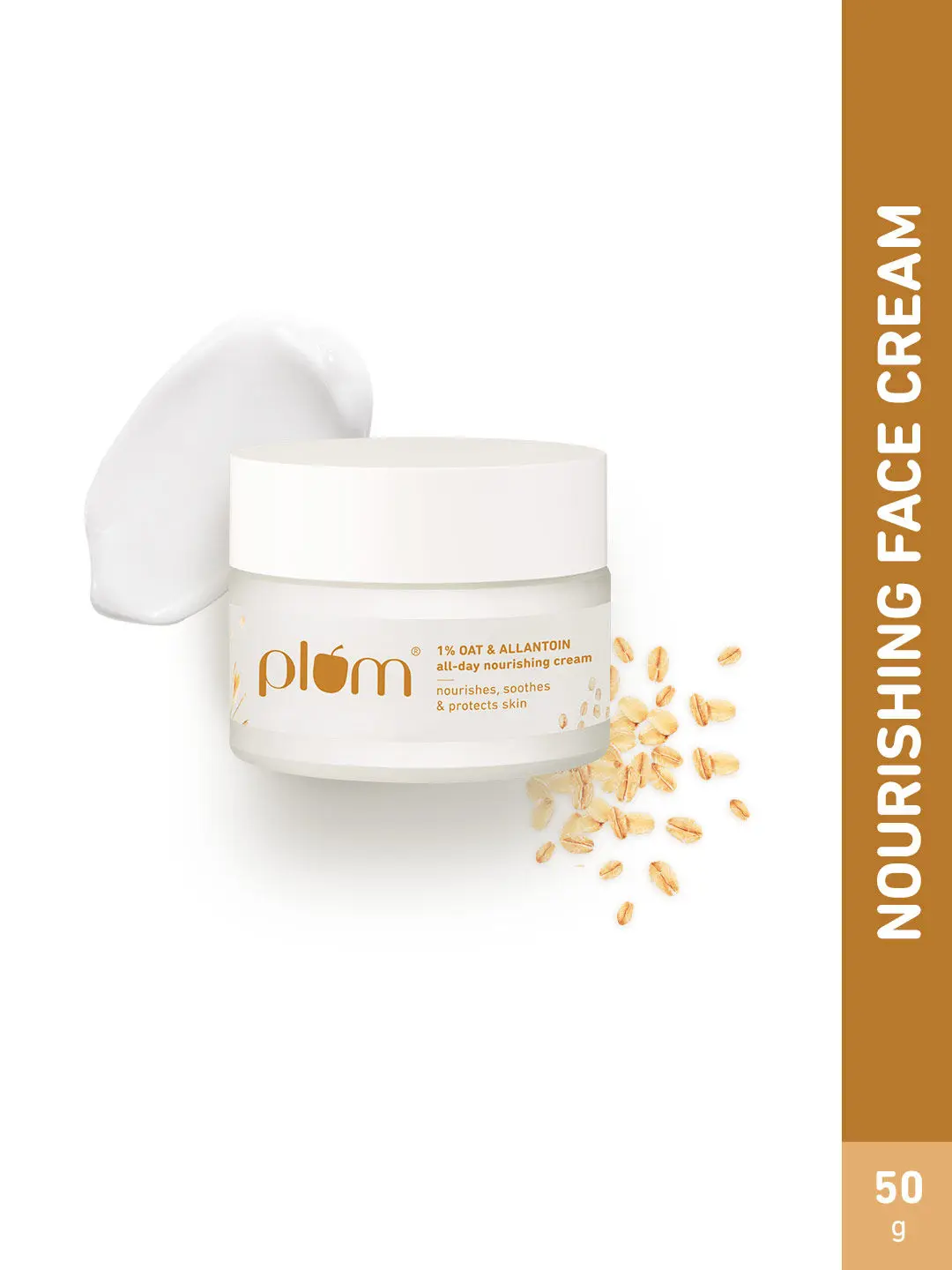 Plum 1% Oat & Allantoin All-day Nourishing Cream | with Vitamin E & B5 | Nourishes Skin | Soothes Inflamed Skin | Strengthens Skin Barrier | Moisturizing | 100% Vegan | 50g