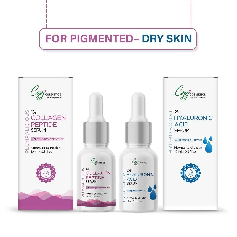 CGG Cosmetics Am/pm 1% Collagen Serum & 2% Hyaluronic Acid Face Serum For Pigmented - Dry Skin Combo