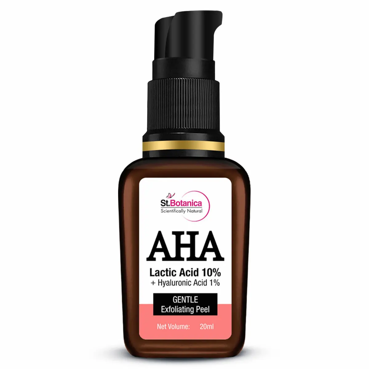 StBotanica AHA Lactic Acid 10% & Hyaluronic Acid 1% Gentle Exfoliating Skin Peel (Face Serum), 20 ml